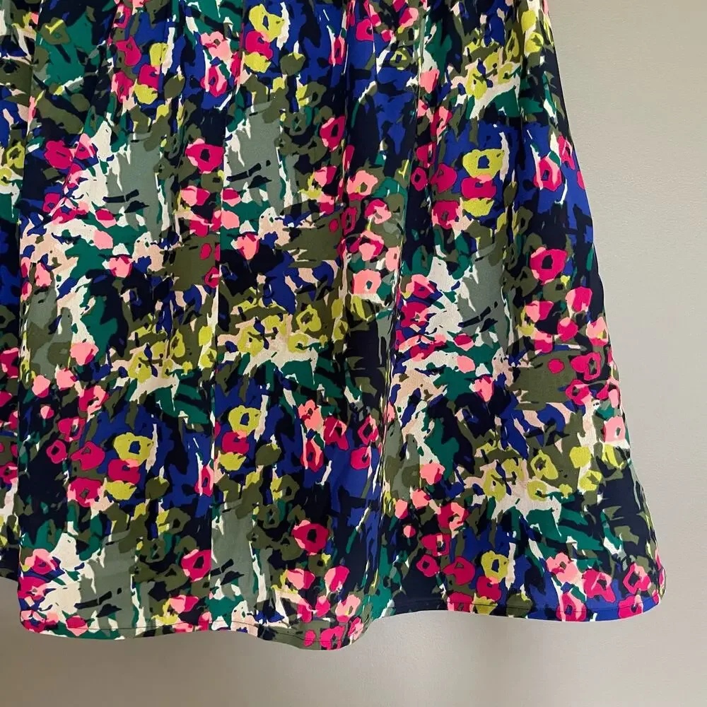 J Crew Floral Skirt A-Line Size 2 Flowy Chiffon Blue Pink Green White Colorful‎
